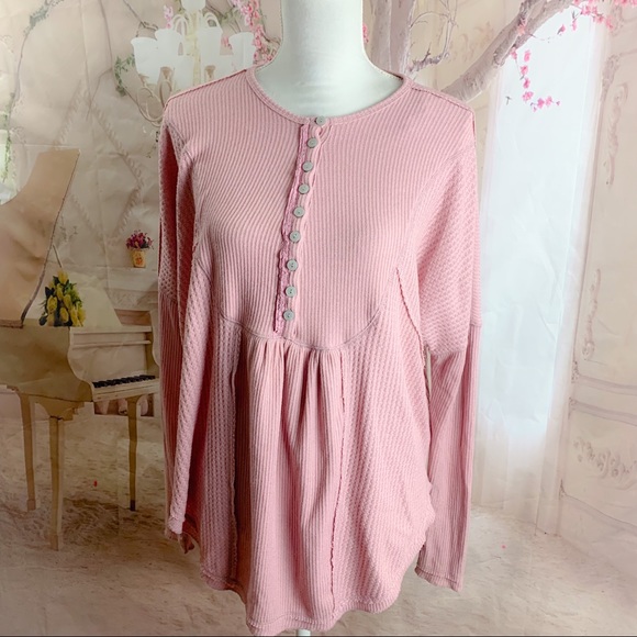 Free People Pink Leo Hensley Waffle Thermal - Picture 2 of 10